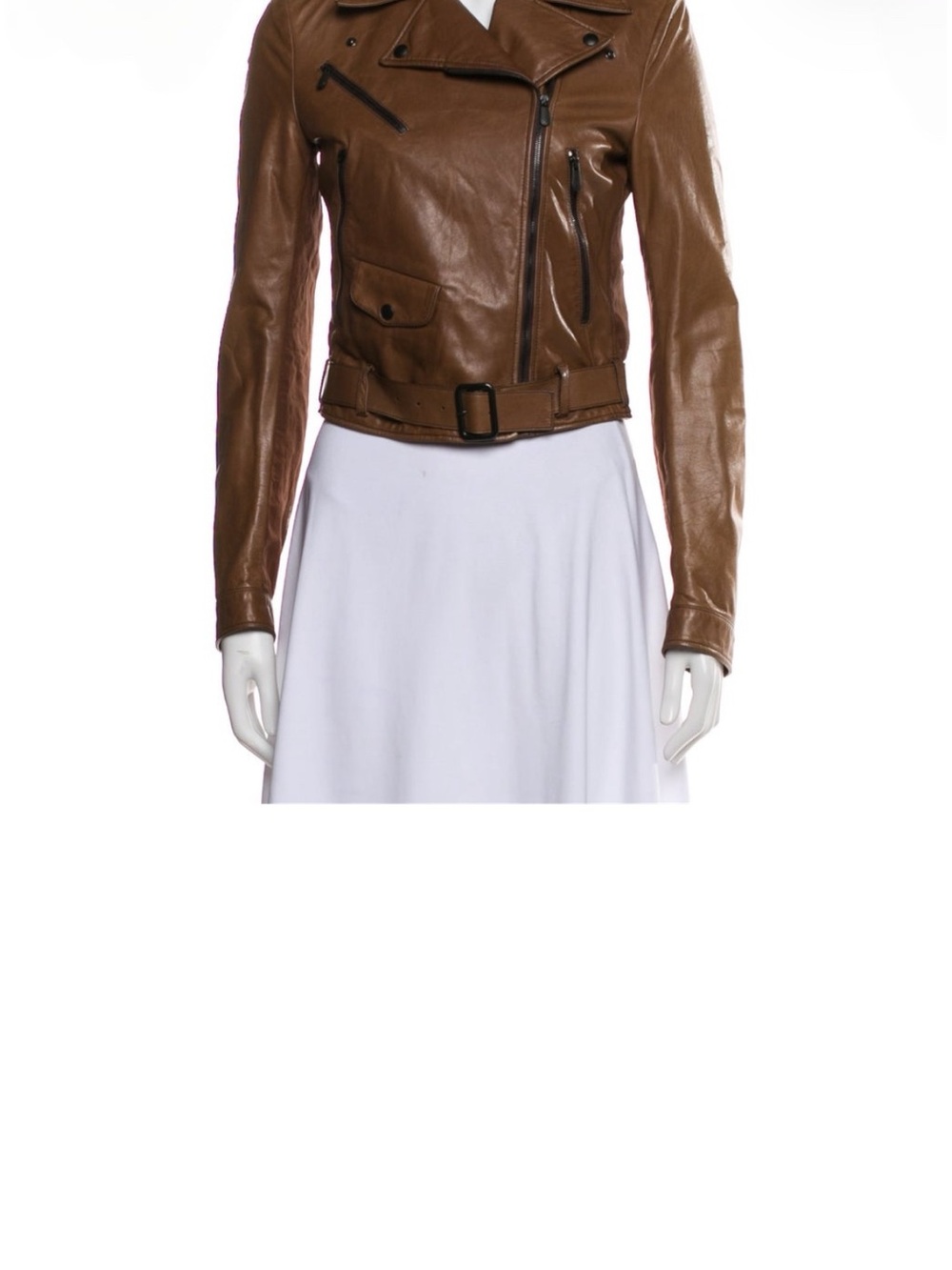 Bottega Veneta Cognac Brown Leather Moto Jacket